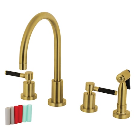 Kingston Brass KS8727DKLBS Kaiser 8" Widespread Kitchen Faucet W/ Brass Sprayer, Brass KS8727DKLBS